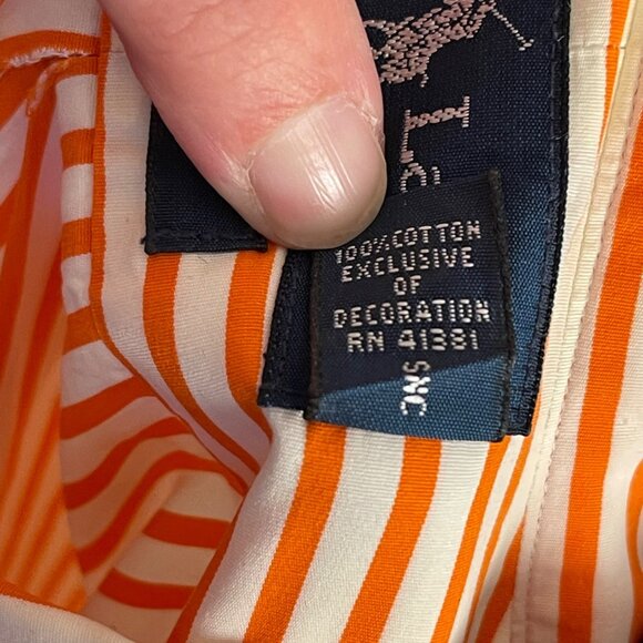 Ralph Lauren Mens Classic Fit Orange/White Striped Long-Sleeve Shirt size XLarge - Picture 4 of 6